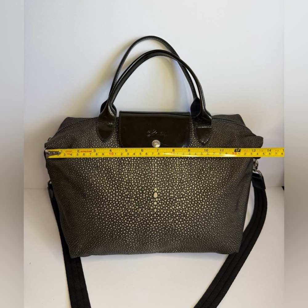 Longchamp Le Pliage Bag w Stingray Pattern Gray Nylon and Patent Leather Trim - Picture 2 of 14